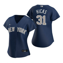 Women's Nike New York Yankees #31 Aaron Hicks Navy Game Authentic Stitched MLB Jersey
