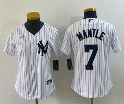 Women's Nike New York Yankees #7 Mickey Mantle White Stripe Authentic Stitched MLB Jersey