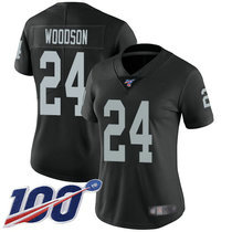 Women's Nike Oakland Raiders #24 Charles Woodson With NFL 100th Season Patch Black Vapor Untouchable Authentic Stitched NFL Jersey