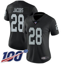 Women's Nike Oakland Raiders #28 Josh Jacobs 100th Season Black Vapor Untouchable Limited Authentic Stitched NFL Jersey