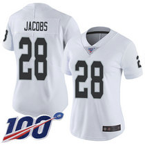 Women's Nike Oakland Raiders #28 Josh Jacobs 100th Season White Vapor Untouchable Authentic Stitched NFL Jersey