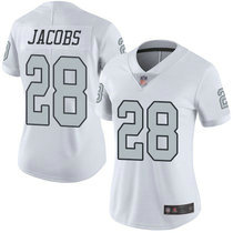 Women's Nike Oakland Raiders #28 Josh Jacobs White Rush Authentic Stitched NFL Jersey