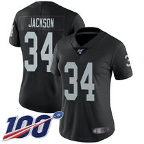 Women's Nike Oakland Raiders #34 Bo Jackson With NFL 100th Season Patch Black Vapor Untouchable Authentic Stitched NFL Jersey