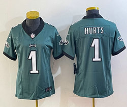 Women's Nike Philadelphia Eagles #1 Jalen Hurts Green (Old font) 2023 F.U.S.E NFL Jersey
