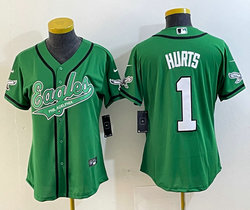 Women's Nike Philadelphia Eagles #1 Jalen Hurts Green Joint 2(II) baseball jersey