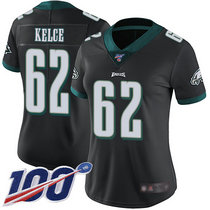 Women's Nike Philadelphia Eagles #62 Jason Kelce 100th Season Black Vapor Untouchable Authentic Stitched NFL Jersey