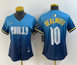 Women's Nike Philadelphia Phillies #10 J.T. Realmuto 2024 City Blue Authentic Stitched MLB Jersey