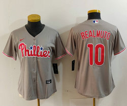 Women's Nike Philadelphia Phillies #10 J.T. Realmuto Gray Authentic Stitched MLB Jersey