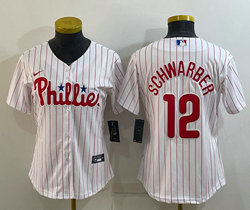Women's Nike Philadelphia Phillies #12 Kyle Schwarber White (Red Strip) Game Authentic Stitched MLB Jersey