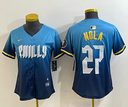 Women's Nike Philadelphia Phillies #27 Aaron Nola 2024 City Blue Authentic Stitched MLB Jersey