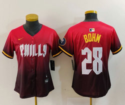 Women's Nike Philadelphia Phillies #28 Alec Bohm 2024 Red City Blue Authentic Stitched MLB Jersey