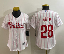 Women's Nike Philadelphia Phillies #28 Alec Bohm White (Red Strip) Game Authentic Stitched MLB Jersey