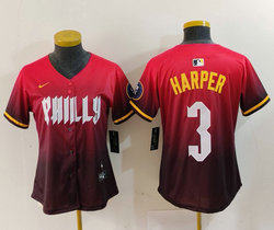 Women's Nike Philadelphia Phillies #3 Bryce Harper 2024 Red City Blue Authentic Stitched MLB Jersey