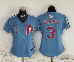 Women's Nike Philadelphia Phillies #3 Bryce Harper Blue Light Blue MLB Jersey
