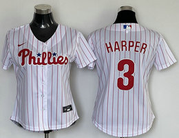 Women's Nike Philadelphia Phillies #3 Bryce Harper White (Red Strip) Game Authentic Stitched MLB Jersey