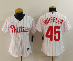 Women's Nike Philadelphia Phillies #45 Zack Wheeler  White (Red Strip) Authentic Stitched MLB Jersey