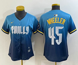 Women's Nike Philadelphia Phillies #45 Zack Wheeler 2024 City Blue Authentic Stitched MLB Jersey