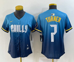 Women's Nike Philadelphia Phillies #7 Trea Turner 2024 City Blue Authentic Stitched MLB Jersey