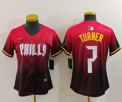 Women's Nike Philadelphia Phillies #7 Trea Turner 2024 Red City Blue Authentic Stitched MLB Jersey