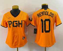 Women's Nike Pittsburgh Pirates #10 Bryan Reynolds Gold City Authentic stitched MLB jersey