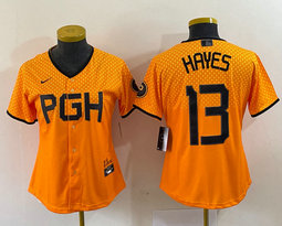 Women's Nike Pittsburgh Pirates #13 KeBryan Hayes Gold City Authentic stitched MLB jersey