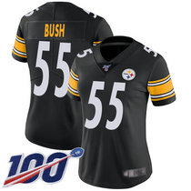 Women's Nike Pittsburgh Steelers #55 Devin Bush 100th Season Black Vapor Untouchable Authentic Stitched NFL Jersey