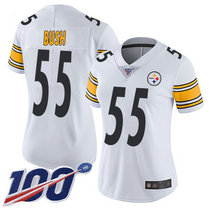 Women's Nike Pittsburgh Steelers #55 Devin Bush 100th Season White Vapor Untouchable Limited Authentic Stitched NFL Jersey