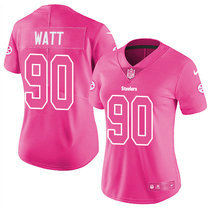 Women's Nike Pittsburgh Steelers #90 T. J. Watt Pink Rush Fashion Authentic Stitched NFL jersey