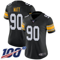 Women's Nike Pittsburgh Steelers #90 T.J.Watt 100th Season Black New Vapor Untouchable Authentic Stitched NFL Jersey
