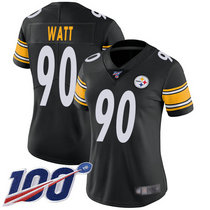 Women's Nike Pittsburgh Steelers #90 T.J.Watt 100th Season Black Vapor Untouchable Limited Authentic Stitched NFL Jersey