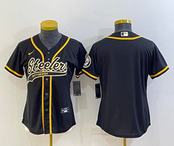 Women's Nike Pittsburgh Steelers Black With Patch Joint Authentic Stitched baseball jersey