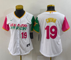 Women's Nike San Diego Padres #19 Tony Gwynn White 2022 City 19 in front Authentic Stitched MLB Jersey