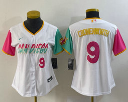 Women's Nike San Diego Padres #9 Jake Cronenworth White City Red 9 in front Authentic Stitched MLB Jersey