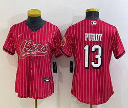 Women's Nike San Francisco 49ers #13 Brock Purdy Red Stripe Joint Stitched baseball jersey