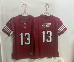 Women's Nike San Francisco 49ers #13 Brock Purdy Red have the black outline Authentic stitched NFL jersey