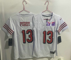 Women's Nike San Francisco 49ers #13 Brock Purdy White have the black outline With 2024 Super Bowl (LVIII ) patch Jersey