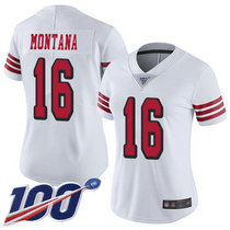 Women's Nike San Francisco 49ers #16 Joe Montana 100th Season White New Vapor Untouchable Limited Authentic Stitched NFL Jersey