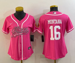 Women's Nike San Francisco 49ers #16 Joe Montana Pink Joint Authentic Stitched baseball jersey