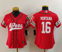 Women's Nike San Francisco 49ers #16 Joe Montana Red Joint Mexico Authentic Stitched baseball jersey