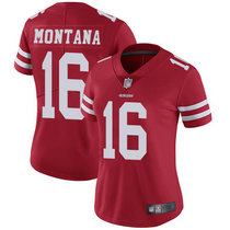 Women's Nike San Francisco 49ers #16 Joe Montana Red Vapor Untouchable With Team Patch Authentic Stitched NFL Jersey