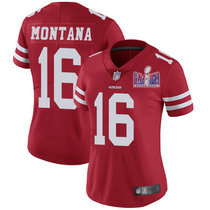 Women's Nike San Francisco 49ers #16 Joe Montana Red With 2024 Super Bowl (LVIII ) patch Jersey
