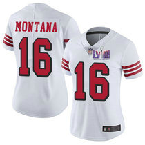 Women's Nike San Francisco 49ers #16 Joe Montana White have the black outline With 2024 Super Bowl (LVIII ) patch Jersey