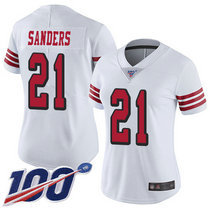 Women's Nike San Francisco 49ers #21 Deion Sanders 100th Season White New Vapor Untouchable Limited Authentic Stitched NFL Jersey