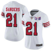 Women's Nike San Francisco 49ers #21 Deion Sanders White have the black outline With 2024 Super Bowl (LVIII ) patch Jersey