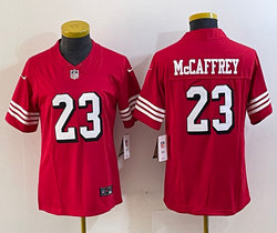 Women's Nike San Francisco 49ers #23 Christian McCaffrey Red 2023 F.U.S.E have the black outline NFL jersey