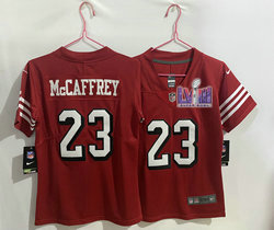 Women's Nike San Francisco 49ers #23 Christian McCaffrey Red have the black outline With 2024 Super Bowl (LVIII ) patch Jersey