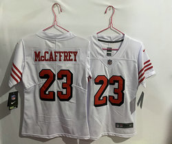 Women's Nike San Francisco 49ers #23 Christian McCaffrey White have the black outline Authentic stitched NFL jersey