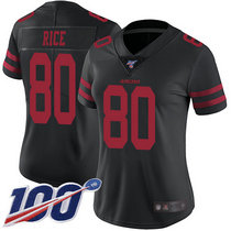 Women's Nike San Francisco 49ers #80 Jerry Rice 100th Season Black Vapor Untouchable With Team Patch Authentic Stitched NFL Jersey