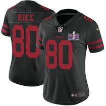 Women's Nike San Francisco 49ers #80 Jerry Rice Black With 2024 Super Bowl (LVIII ) patch Jersey