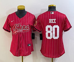 Women's Nike San Francisco 49ers #80 Jerry Rice Red Stripe Joint Big Logo baseball jersey